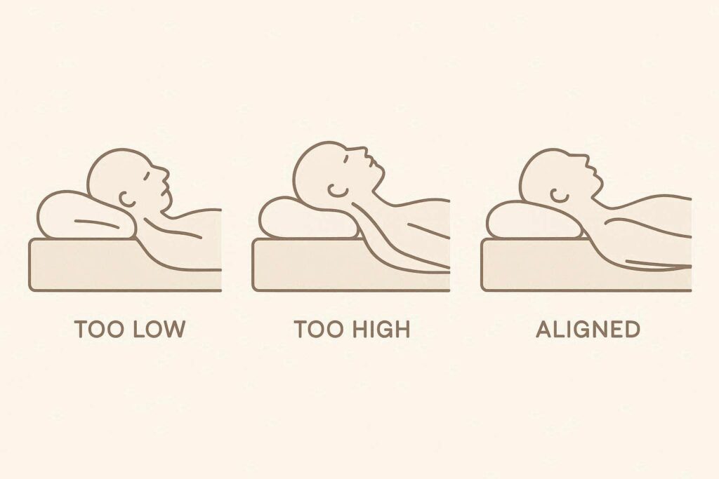 side-view infographic with three simple human outlines lying on pillows