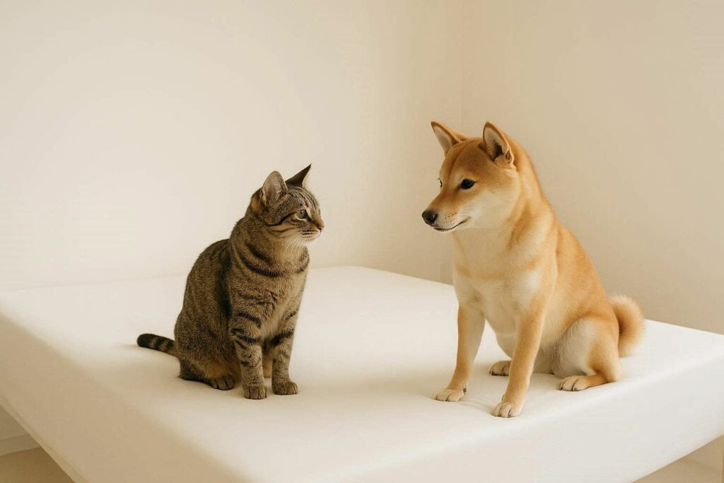 кіт і собака на матрасі