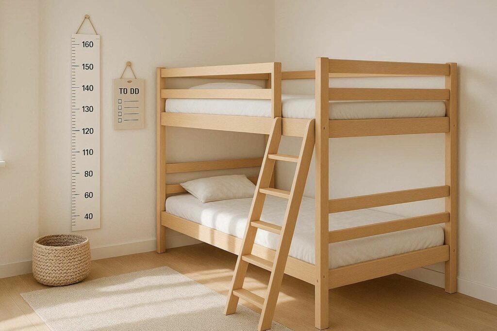 двоярусне дитяче ліжко з драбинкою і матрасами