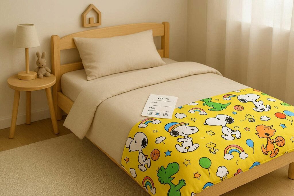 дитяче ліжечко з кольоровою постіллю